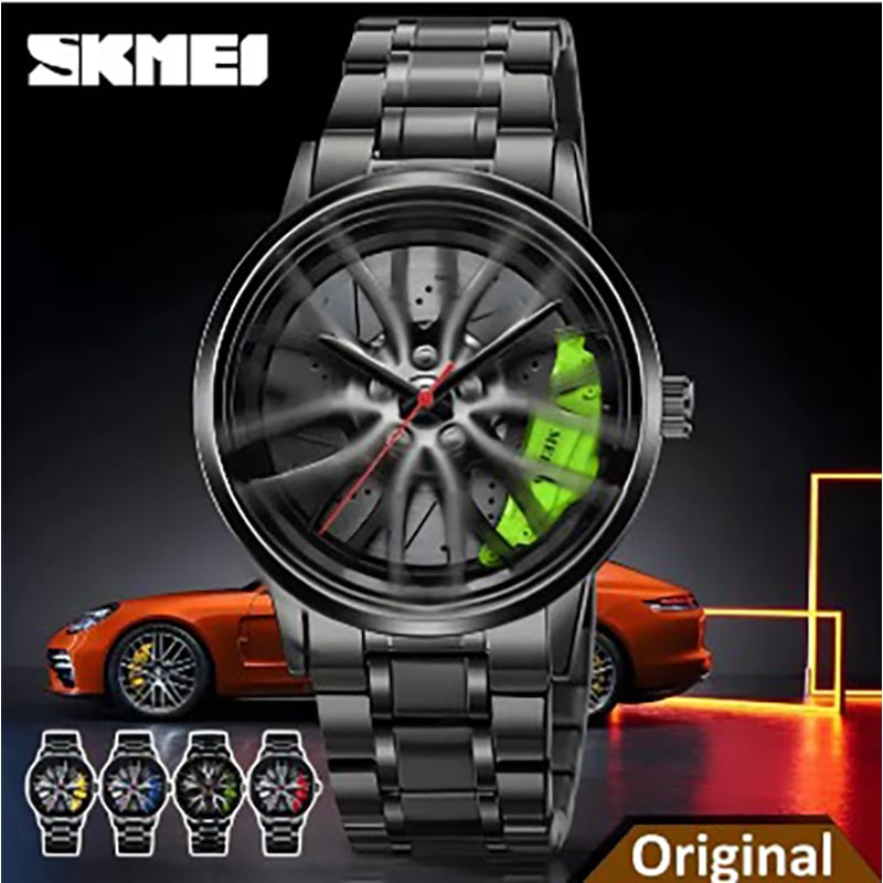 Picture of Inspired by skemi Waterproof Stainless Steel Quartz Car Wheel Rim Hub Design Men's Wrist Watch