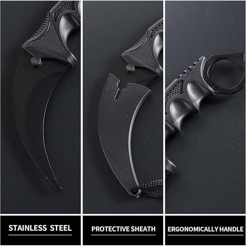 Picture of Karambit Knife Fixed Blade Knife Fixed Blade Tactical Camping Tool with Sheath and Cord for Camping Hunting -Black
