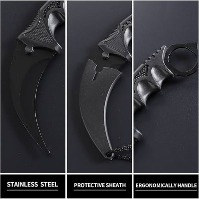 Picture of Karambit Knife Fixed Blade Knife Fixed Blade Tactical Camping Tool with Sheath and Cord for Camping Hunting -Black