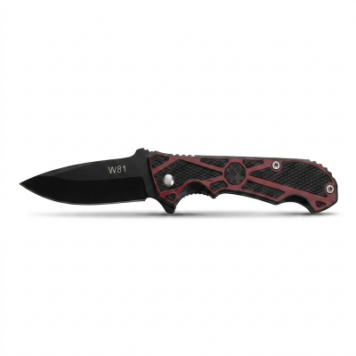 Picture of K nife 9Cr18MoV Steel Blade Double Safety Lock G10 Handle with Sheath Folding K nife (Satin) -Black
