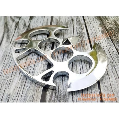 Picture of Photography Old metal brass knuckles knuckledusters with spikes isolated on white background injuries, street fights, fights without rules, urban crime