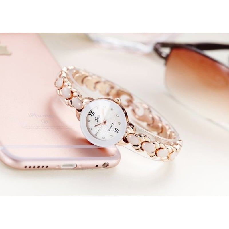 Picture of Inspried bye Rose Gold Plated Simulated Opal Rhinestone Women's Dress Bracelet Quartz Watches -White