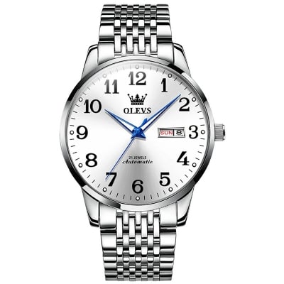 Picture of Inspried bye OLEVS Mens Watch Stainless Steel Analog Quartz Watches for Men Day Date Easy Read Diamond Waterproof Dress Luxury Classic Casual Big Face Blue/Black/Gold/Silver Roman Arabic Numerals Men's Wrist Watch