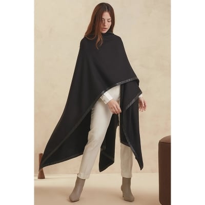 Picture of PULI Womens Large Cross Front Poncho Sweater Wrap Topper Knitted Elegant Shawls Cape for Fall Winter