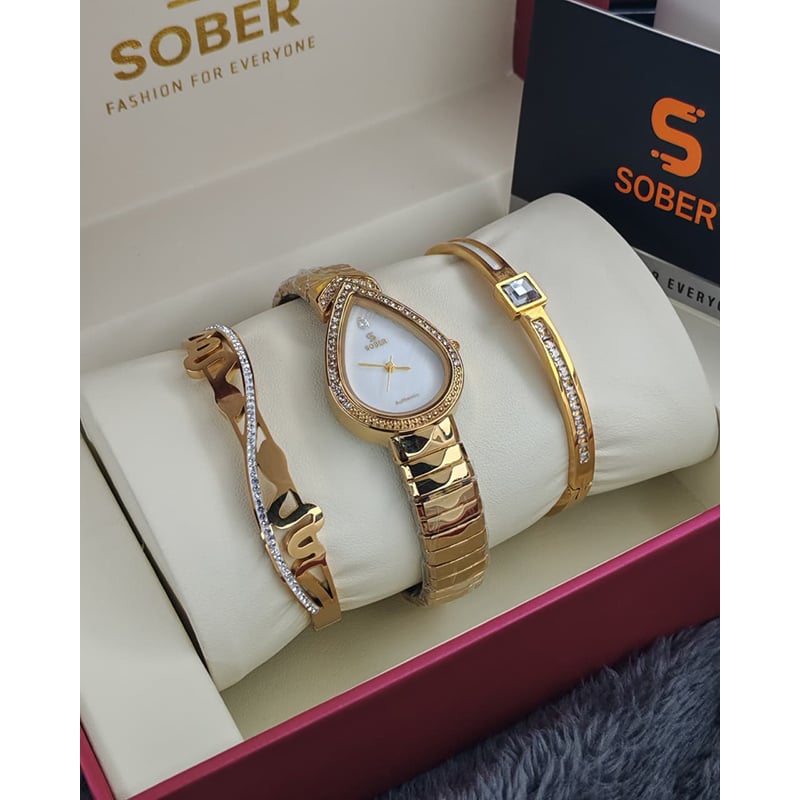 Picture of Women's Wristwatch Fashion Golden Silver Casual Quartz Bracelet Watch Niche Elegant Waterproof Hand Clock for Women