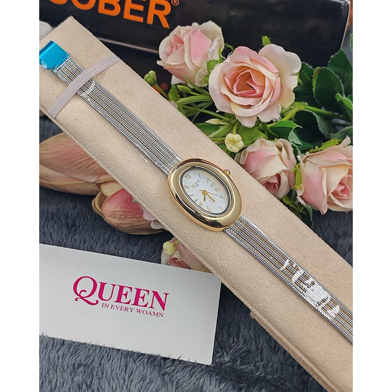 Picture of Gosasa Elegant Women's Quartz Watch - Oval Dial, Slim & Cute, Modern Minimalist Design, 30m Waterproof, Mother-of-Pearl Face, Adjustable Stainless Steel Mesh Band