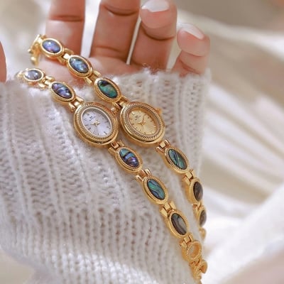 Picture of BS FA1835 Women Quartz Watch for Women Black Gold Abalone Shell Watches Gold Luxury Ladies Watch Woman Wristwatches Montre Femme