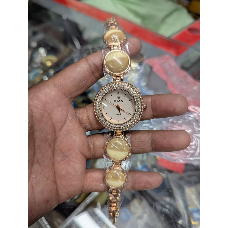Picture of Titan Raga Power Pearls Quartz Analog Mother Of Pearl Dial faceted MOP Strap Watch for Women 95250WM01F -Brown