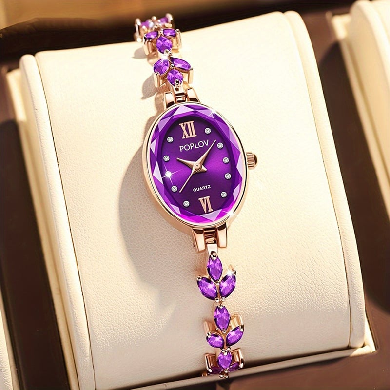 Picture of New Fashion Style Luxury Women's Watches with Rose Gold Bracelet, Stainless Steel Oval Quartz Watch with Crystals for Gifts Relogio Feminino