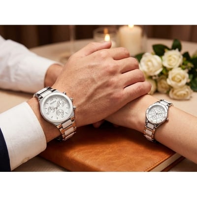 Picture of Couple 【Exclusive Offer】New Three-Dial Face Men's and Women's Steel Strap Watch - Luxurious Gold Tones, Casual Couple's Gift Watch - Quartz Movement