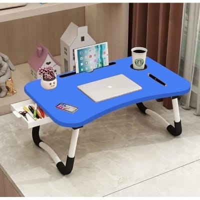Picture of Folding Desk Home Computer Stand Laptop Desk Notebook Desk | Laptop Table For Bed Sofa Tray Table Dormitory Study | Size: 604028Cm - Blue With Drawer