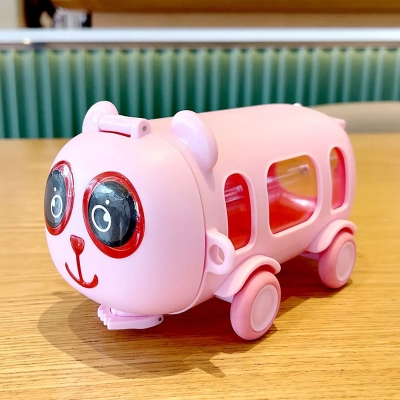 Picture of Panda Baby Bus Plastic Cup Children'S Cute Cartoon Straw Cup 530Ml Large Capacity Bouncing Cup Leak Proof And Fall Proof Portable Drinking Cup - Pink