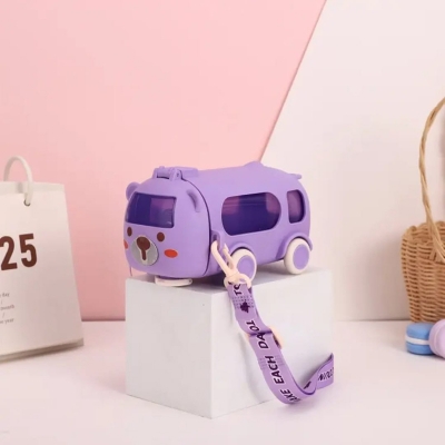 Picture of Cute Panda Bus Shaped Water Bottle – 500ml BPA-Free Kids Drink Bottle - Purple