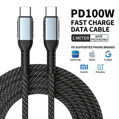 Picture of 100W PD Super Fast Charging Type-C Braided Cable for Samsung, Xiaomi, and Google Pixel