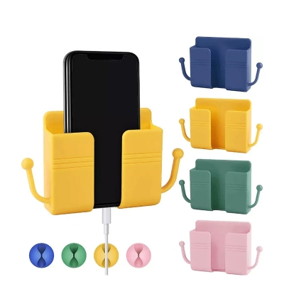 Picture of Wall Mounted Organizer Storage Box Remote Control Mounted Mobile Phone Plug Wall Holder Charging Multifunction Holder Stand 1pcs