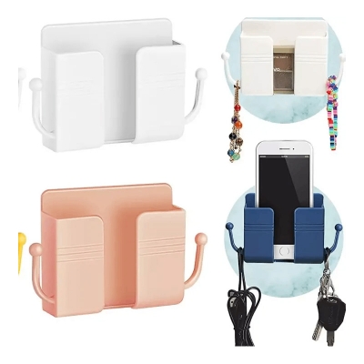 Picture of Wall Mounted Organizer Storage Box Remote Control Mounted Mobile Phone Plug Wall Holder Charging Multifunction Holder Stand 1pcs