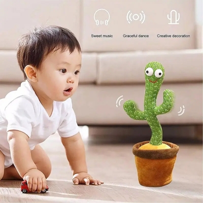 Picture of Dancing Cactus Talking Stuffed Plush Toy with Songs and Voice Repeat for Kids-Green