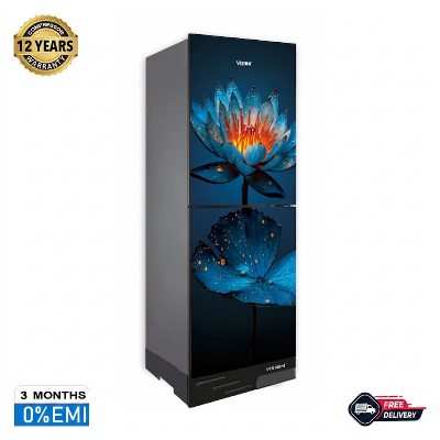 Picture of VISION RE-200 Liter Glass Door Inverter Refrigerator Top Mount Summer Lotus