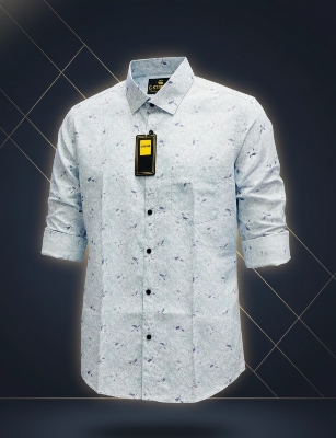 Picture of Men's Premium Casual Printed Cotton Blend Shirt Regular Fit – Light Grey - White