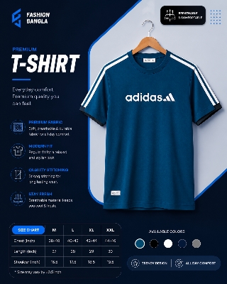 Picture of Adidas⁠� Men’s Premium T-Shirt – Casual Half Sleeve Comfortable Regular Fit - Blue