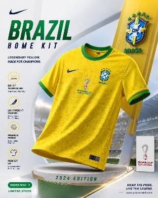 Picture of Brazil Football Jersey 2026 | Premium Quality Half Sleeve Soccer T-Shirt | Brazil Fan Edition | Home Kit - Orange