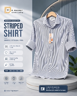 Picture of Men's Premium Striped Casual Shirt | Smart Fit Cotton Formal & Casual Fashion Long Sleeve Shirt - Black