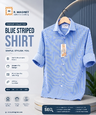 Picture of Men's Premium Printed Casual Shirt | Modern Fashion Smart Fit Long Sleeve Shirt | Trendy Everyday Wear - Blue