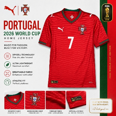 Picture of Portugal Football Jersey 2026 | Premium Men's Sports Jersey | Ronaldo Fan Edition | Breathable Soccer T-Shirt | Half Sleeve Football Kit - Red