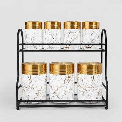 Picture of Marble & Gold Luxury Ceramic Canister Set with Rack – 7 Piece