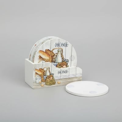 Picture of Farmhouse HOME Wooden Coaster Set with Holder