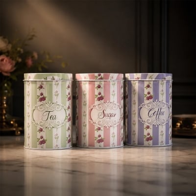 Picture of Vintage Floral Kitchen Canister Set - Sugar, Tea & Coffee