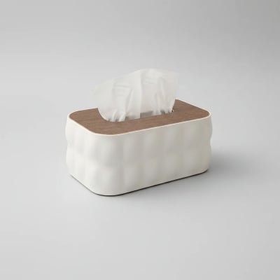 Picture of Sculptural Tissue Box Holder with Wood Lid-White