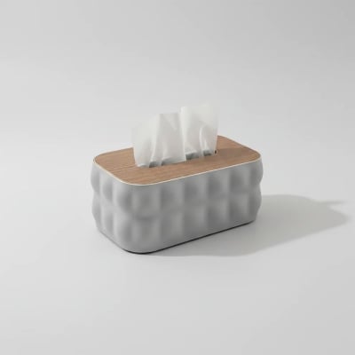 Picture of Sculptural Tissue Box Holder with Wood Lid-Grey