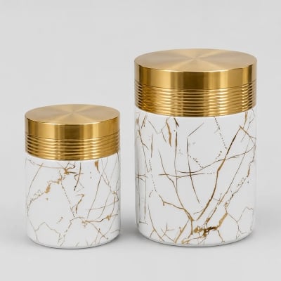 Picture of Marble & Gold Luxury Ceramic Canister Set with Rack – 7 Piece