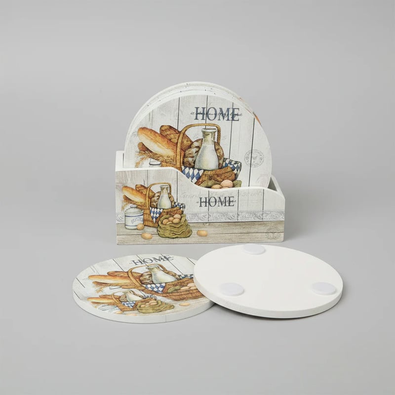 Picture of Farmhouse HOME Wooden Coaster Set with Holder