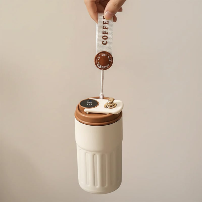 Picture of Smart Temperature Display Coffee Tumbler - Travel Mug with Strap
