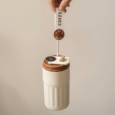 Picture of Smart Temperature Display Coffee Tumbler - Travel Mug with Strap