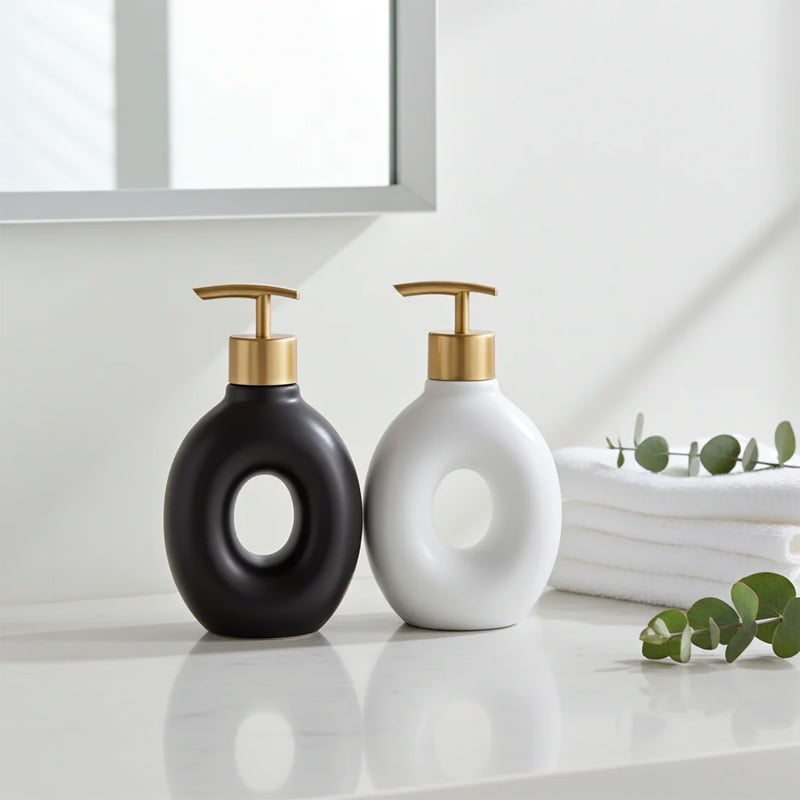 Picture of Donut Ceramic Soap Dispenser - Luxury Hand Wash Dispenser with Gold Pump