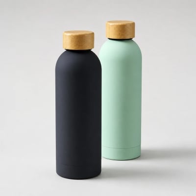 Picture of Bamboo Cap Insulated Water Bottle - 500ml-Midnight