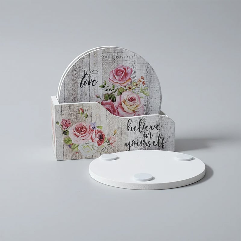 Picture of Shabby Chic Floral Coaster Set with Holder
