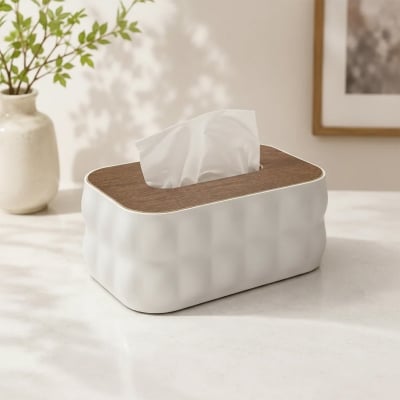 Picture of Sculptural Tissue Box Holder with Wood Lid-Grey