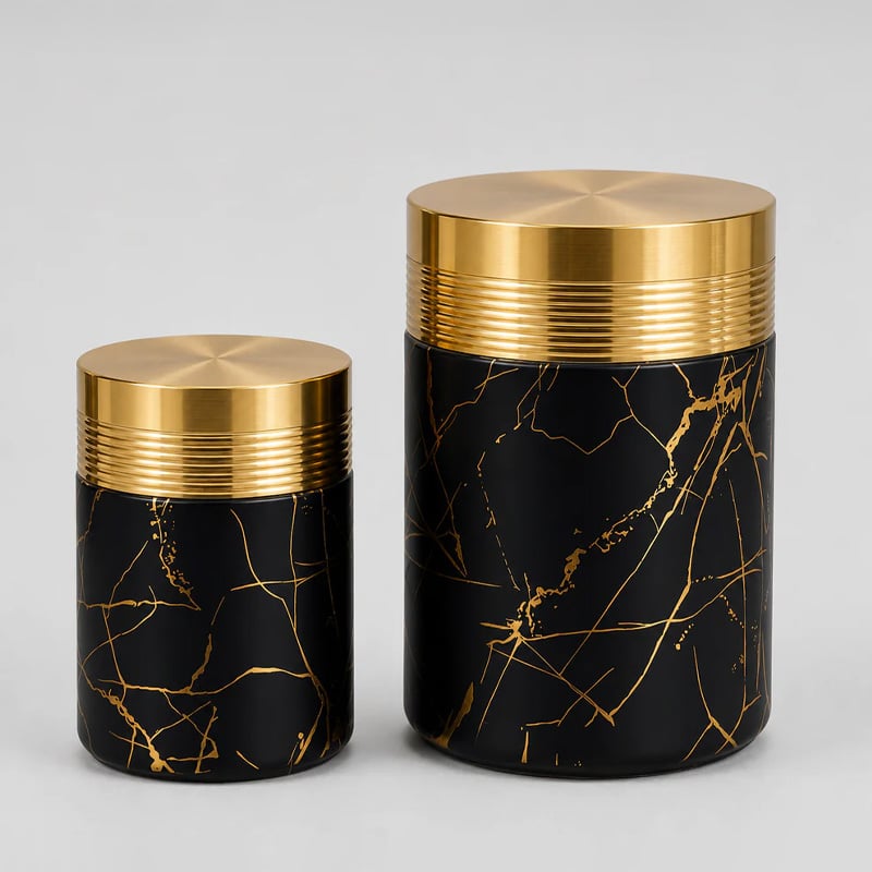 Picture of Marble & Gold Luxury Ceramic Canister Set with Rack – 7 Piece