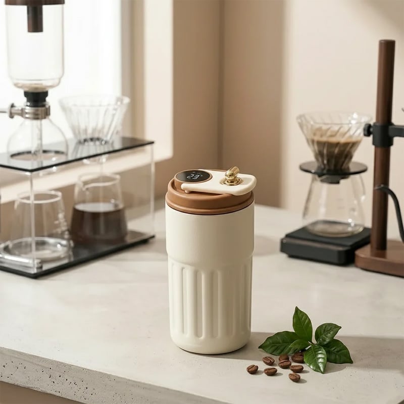 Picture of Smart Temperature Display Coffee Tumbler - Travel Mug with Strap