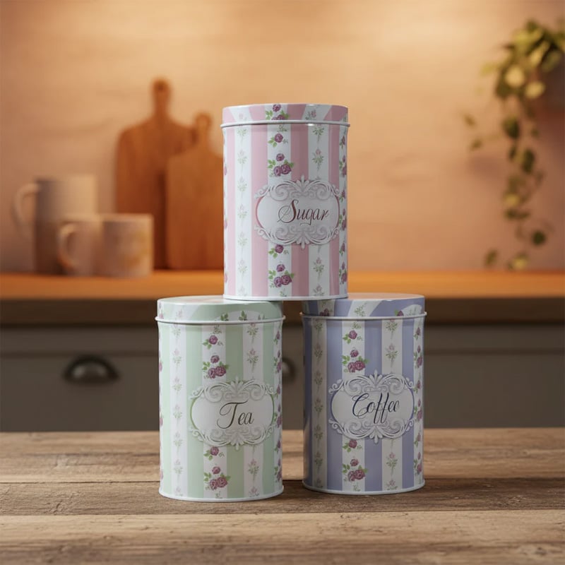 Picture of Vintage Floral Kitchen Canister Set - Sugar, Tea & Coffee