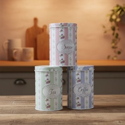 Picture of Vintage Floral Kitchen Canister Set - Sugar, Tea & Coffee