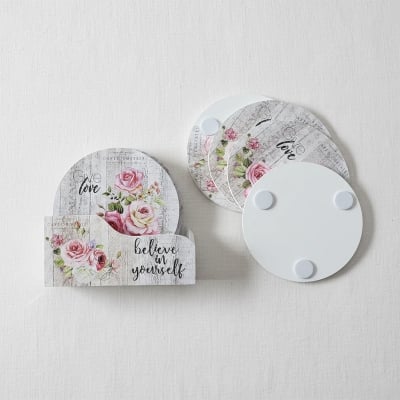 Picture of Shabby Chic Floral Coaster Set with Holder