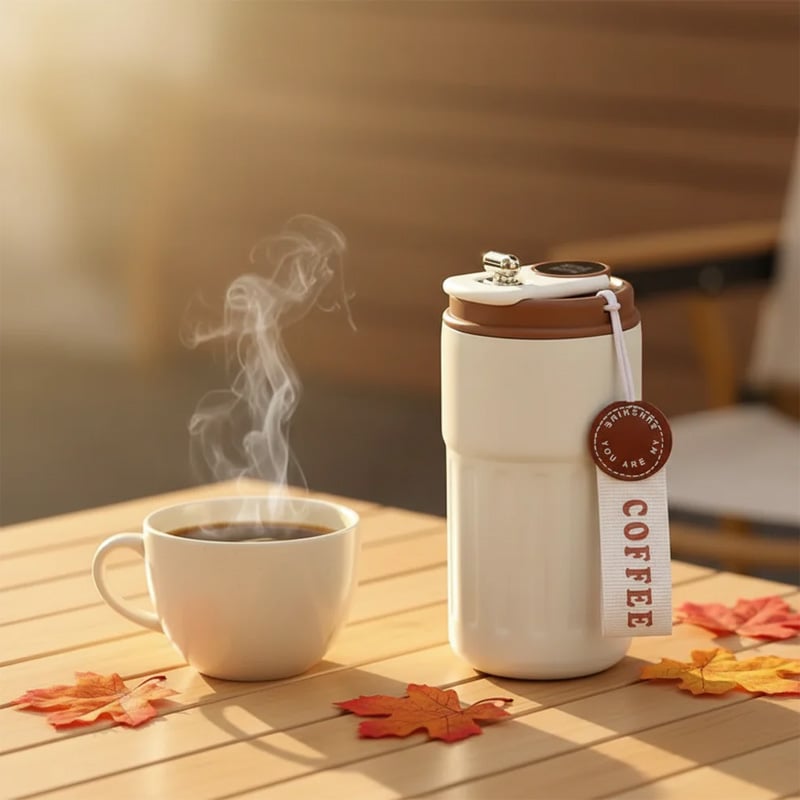 Picture of Smart Temperature Display Coffee Tumbler - Travel Mug with Strap