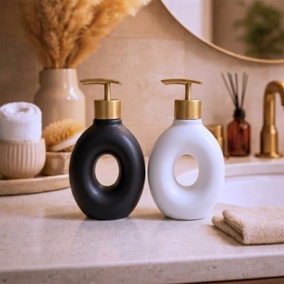 Picture of Donut Ceramic Soap Dispenser - Luxury Hand Wash Dispenser with Gold Pump