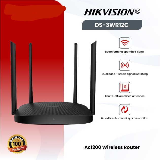 Picture of Hikvision DS-3WR12C AC1200 Mbps Ethernet Dual-Band Wi-Fi 5 Router