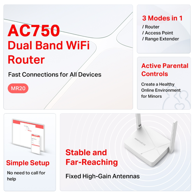 Picture of MERCUSYS MR20 AC750 Dual-Band Wi-Fi 5 Router